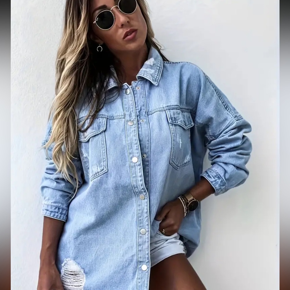 Distressed Jean Top - Picture 2 of 7